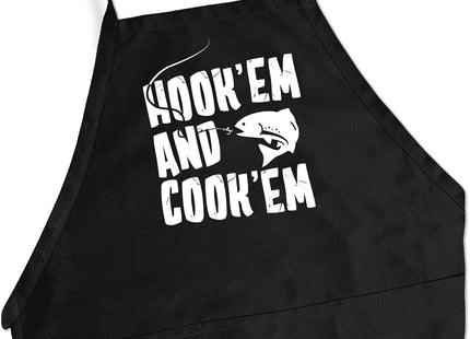 ApronMen - Aprons - Fishing Themed Men’s Grilling Aprons - Utility Pockets - One Size Fits Most - Adjustable Neck Strap - Machine Washable - Hook 'Em & Cook 'Em
