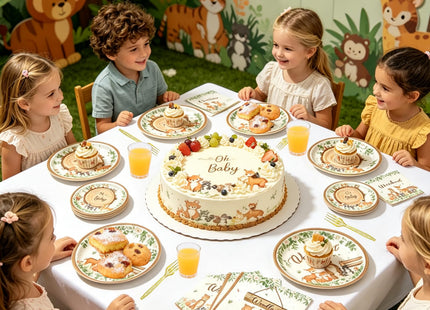 192 Pcs Woodland Baby Shower Tableware Set (Serves 48 Guests), Plates, Napkins, Forks, Forest Animal Theme for 1st Birthday, Woodland Party Decorations