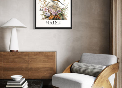 Maine Unframed Art Print Poster, State Bird Wall Art Wildlife Animal Botanical Decoration for Bedroom, Living Room Bathroom Decor 77 (Maine, 20"L x 16"W, Unframed)