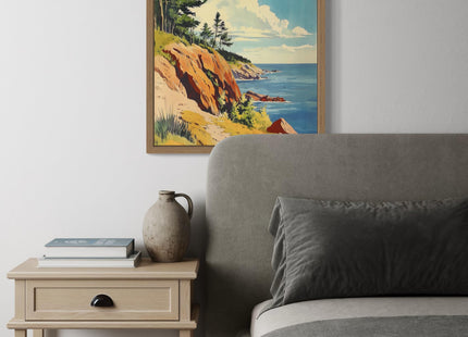 Maine Rocky Coastlilne Wood Framed Wall Art Print Poster, State Painting Photo Artwork Wall Decor Nature Landscape Bedroom Bathroom Living Room 165C (Maine Rocky Coastlilne, 14"L x 11"W, Wood Frame)