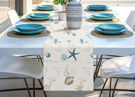 Bonhause Nautical Coastal Table Runner 13x72 Inch Ocean Themed Starfish