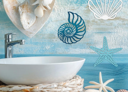 Pelopy 3 Pcs Coastal Metal Outdoor Wall Art Seashells Conches Starfish Wall Decor Ocean Nautical Theme Sign for Summer Beach Pool Yard Garden Lake House Home Bathroom Bedroom Decoration