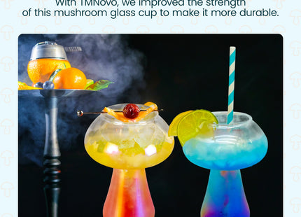 TMNOVO Cocktail Mushroom Glasses, Iridescent Cute Glass Cups, 12 oz, 2 Pcs