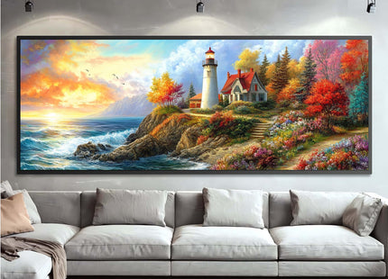 Wergund 5D DIY Large Diamond Art Kits for Adults Sunset, Large Size Diamond Art Lighthouse, Full Drill Crystal Rhinestone Embroidery Cross Stitch Arts Craft Canvas Home Wall Decor Gift 12x30Inch