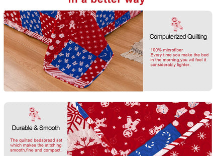 Hailea Christmas Bedspread Coverlet King Size Xmas Quilt Snowman Gift Box Bedding Set Lightweight Reversible Red Navy Plaid Quilt Bedspread Christmas Lodge Coverlet Snowflake Lantern Decor(Red,Queen)