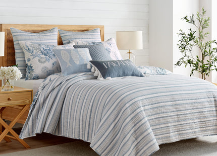 Levtex Home - Coral Landing Quilt Set - Full/Queen Quilt and Two Standard Shams - Coastal - Navy Blue Grey White - Quilt (88x92in.) and Shams (20x26in.) - Reversible - Cotton