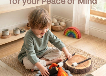 Pretend Campfire Set for Kids with S'Mores Kit & Wood Log Pillow