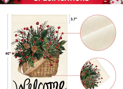 AVOIN colorlife Welcome Christmas Pinecone Berry House Flag 28x40 Inch