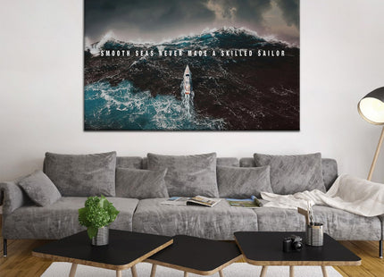 PSYYSP Sailboat Motivational Canvas Wall Art, Dramatic Storm Wave Decor