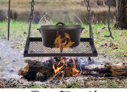 Lineslife Grill Swing Hanging Campfire Cooking Stand with Adjustable Iron Grill Grate, Collapsible Campfire Cooking Rack with Hooks and Accessories for BBQ Picnic, Outdoor Camping Cookware, Dutch Oven