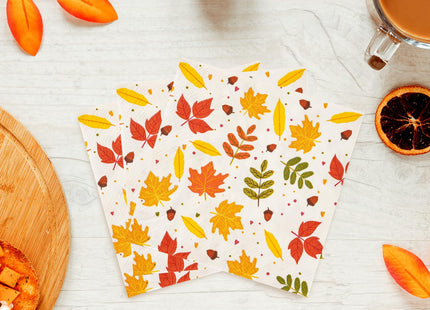 100 PCS Fall Cocktail Napkins, 3-Ply Maple Leaf Acorn Paper Napkins