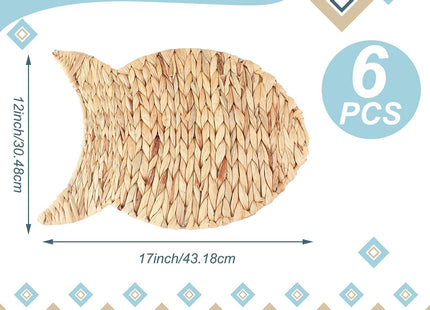 Gandeer Set of 6 Fish Woven Placemats Water Hyacinth Nautical Placemats