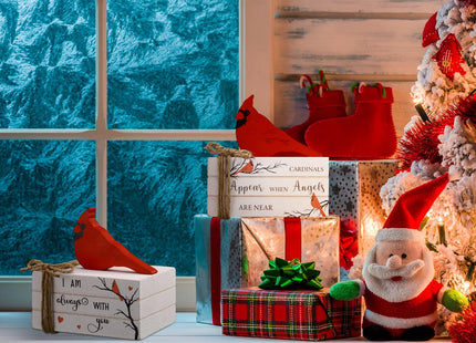 Soaoo 2 Pcs Christmas Cardinal Decorations Red Cardinal Wooden Book Stack