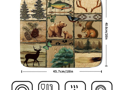 Rustic Cabin Dish Drying Mat - Forest Bear Moose Wildlife Drainer Mat 16x18 Wild Animal Dishes Pad Pine Tree Dish Drainer Rack Retro Butterflies Fish Mats for Counter