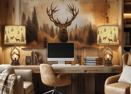 Scenekoy Rustic Farmhouse Antlers Table Lamp Set of 2 with Night Light