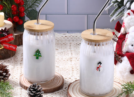 Honeydak 2 Pcs Christmas Icon Glass Tumbler, Christmas Tree & Snowman
