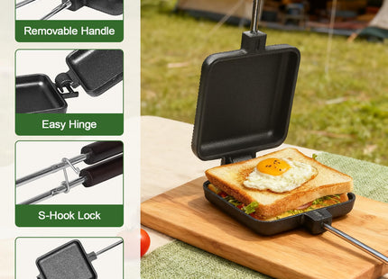 AILITOR Mountain Pie Maker Cast Iron Set of 2 - Pie Irons for Camping with Storage Bag, Campfire Sandwich Maker Cast Iron
