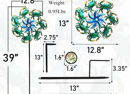 COOZZYHOUR 39" Crab Wind Spinners Metal Windmill Garden Stake,Ocean Theme Outdoor Wind Spinner,Wind Sculptures Yard Art Decorations for Patio,Lawn & Garden Decor