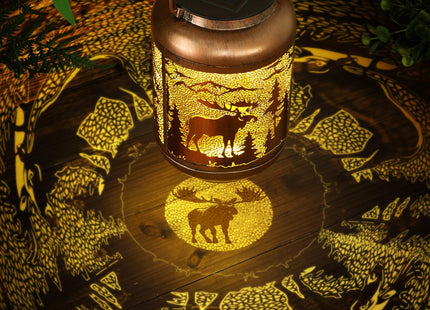 Flutesan Moose Solar Lantern Outdoor Waterproof Hanging Light Moose Solar Light Gift for Women Men Xmas Metal Decorative LED Lanterns for Garden Patio Porch Tabletop Landscape