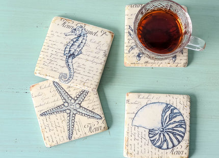 Beach Coasters for Drink Set of 4 Absorbent Nautical Housewarming Gifts
