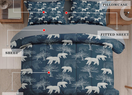 Boewywh Twin Comforter Set with Sheets, 5 Pieces Bear Woodland Bedding