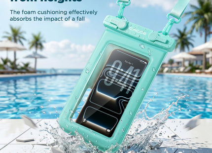 CACOE Floatable Waterproof Phone Pouch 2 Pack Up to 9.0", Black+Green