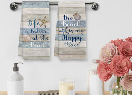 XNXLDYLH Coastal Beach Kitchen Towels and Dishcloths Sets of 2, Beachy Decor, Nautical Themen Bathroom Decor Dish Hand Tea Towels for Bathroom Kitchen, Beach Gifts for Women, 16x24 Inch