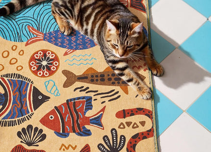 jinchan 2x3 Coastal Area Rug Washable Kids Rug Colorful Ocean Fish Mat, Tan