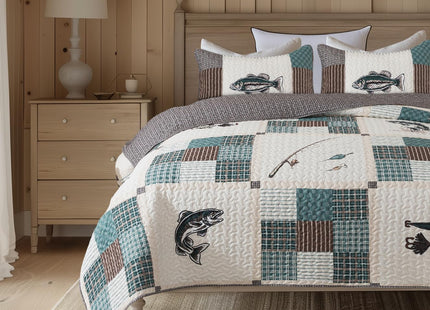 Soul & Lane - Fishing Quilt Set, Lake Cabin Bedding, Queen with 2 Shams