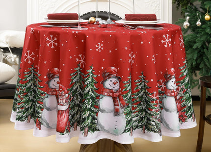 NOVILYS Red Round Christmas Tablecloth, Snowman Gift Design, 70 Inch
