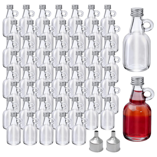 TANEMUDO 54 Pcs Small Maple Syrup Bottles, 1.7oz Glass with Handle Lids