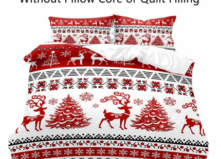 LUVIVIHOME 3PCS King Christmas Duvet Cover Set, Red & White Striped, Reindeer Deer Christmas Tree Snowflake Winter Holiday Xmas New Year Comforter Cover, 2 Pillow Shams