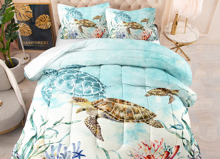 CVHOUSE Ocean Watercolor Sea Turtle Bedding Set - Kids Teens Comforter, Duvet, Quilt Set - Twin Size