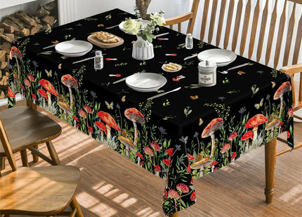 Horaldaily Mushroom Black Tablecloth, 60x84 Inch Rectangular