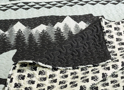 Virah Bella 2 Piece Twin Cabin Quilt Bedding Set - Moon Bear - Rustic Country Reversible Patchwork Comforter Set with Decorative Pillow Shams