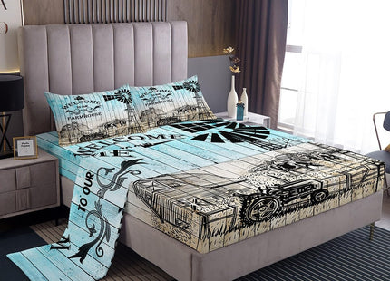 Erosebridal Rustic Windmill Bed Sheets Set Tractor Sheet Set Farmhouse Cow Sheets for Boys Girls Adults, Rustic Farm Barn Door Woodland Animals Flat Fitted Sheet Full Size with 2 Pillowcases