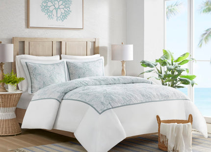 Harbor House 100% Cotton Duvet Cover, Embroidered Coastal Seashells, Starfish Duvet Cover Set – Light Weight Bed Comforter Covers, Maya Bay White Blue Full/Queen (90"x90") 3 Piece