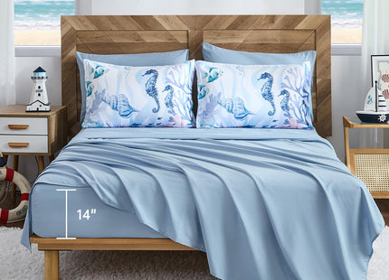 Coastal Comforter Set Queen, Coral Beach Themed Comforters Diving Deep Ocean Bedding with Sheets 7 Pieces Bed in a Bag for Spring Summer House Conch Decor