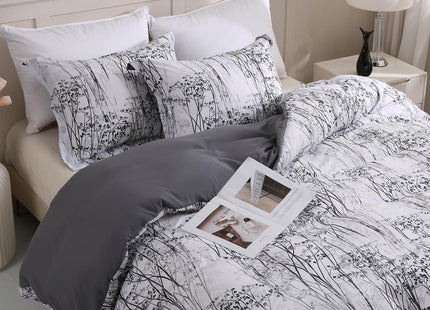 LONAVA Queen Botaincal 3 Pcs Duvet Cover Set, Breathable Soft Microfiber Deep Grey Lining Comforter Cover with Zipper Closure, and 2 Anti-Pilling, Fade Resistant Pillowcases, Winter Forest