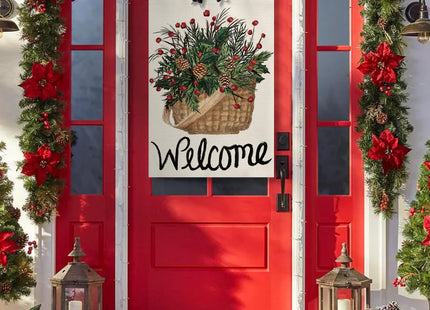 AVOIN colorlife Welcome Christmas Pinecone Berry House Flag 28x40 Inch
