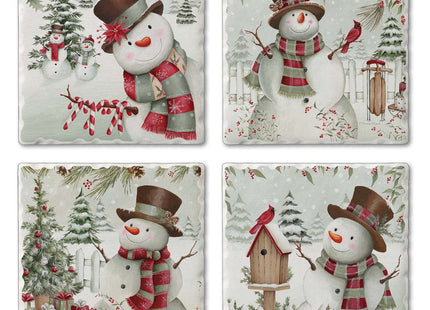 Thirstystone Brown Hat Snowman 4 Pack Assorted Tumbled Tile Stone Coasters