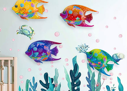 SUNREEK 9 Inches Metal Fish Wall Art, Coastal Beach Nautical Hanging Decor, Outdoor Ocean Pool Wall Decor (4, Fish-A)