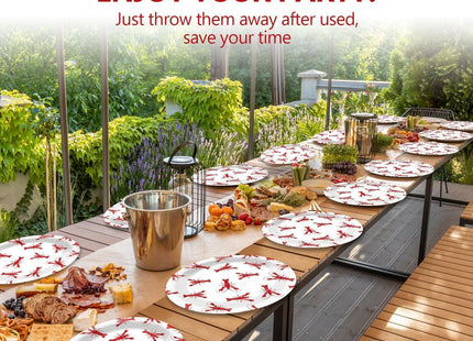 50 PCS Crawfish boil Oval Paper Plates Large 11” Disposable Red Grid Pattern Party Decorations Barbecue Tray Supplies Favor for Lobster BBQ Gathering Picnic Cookout Carnival Birthday Tableware Set