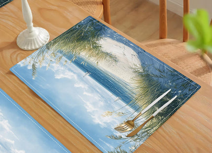 Beach Placemats Set of 6, Coastal Sailboat Place Mats Table Mats for Kitchen Dining Room Restaurant 18"x12"