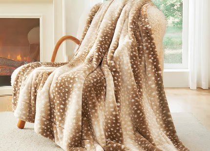 Cozy Bliss Deer Print Faux Fur Throw Blanket,50"×60", Brown Deer