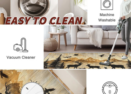 Yoozitrees Wildlife Rugs for Cabin - Wildlife Rug, 8x10 Rug, Deer Moose Wild Animal Silhouette Area Rug, Rustic Wood Print Carpet, Washable & Non Slip & Soft Large Rugs, Wildlife Home Decor