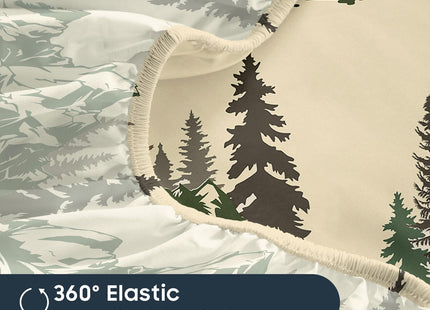 Wake In Cloud - Rustic Bed Sheets, 4-Piece Sheet Set, Cabin Forest Woodland Camping Theme with Lodge Mountain Pattern Printed Bedding, Deep Pocket, Green Brown, Queen Size
