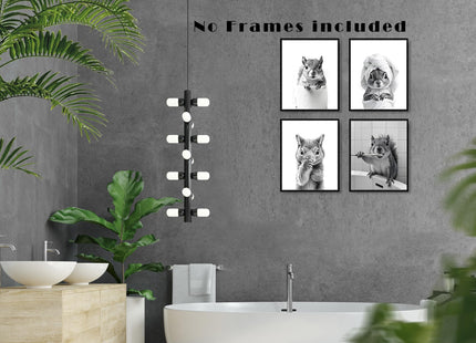 LUKIPOM Funny Squirrel Bathroom Wall Art Prints 8x10 Set of 4, Funny Squirrel Wall Art Posters for Bathroom Washroom Restroom Decor, Unframed