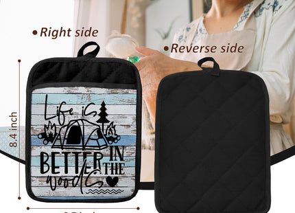 Hunting Gifts Pot Holders with Pockets, Cabin Gifts Life is Better in The Woods Pot Holders Heat Resistant Oven Mitts Hot Pads for Kitchen Baking Cooking,Potholders for Kitchens