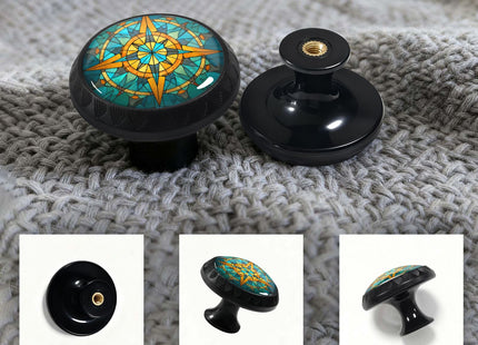 Artinhand 4 Pack Stained Glass Nautical Compass Cabinet Knobs for Kitchen